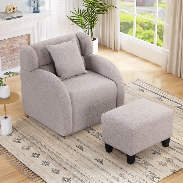 360 Degree Swivel Accent Chair and Ottoman Sets， Swivel Lounge Barrel Chair， Teddy Short Plush Particle Velvet Armchair， Gray