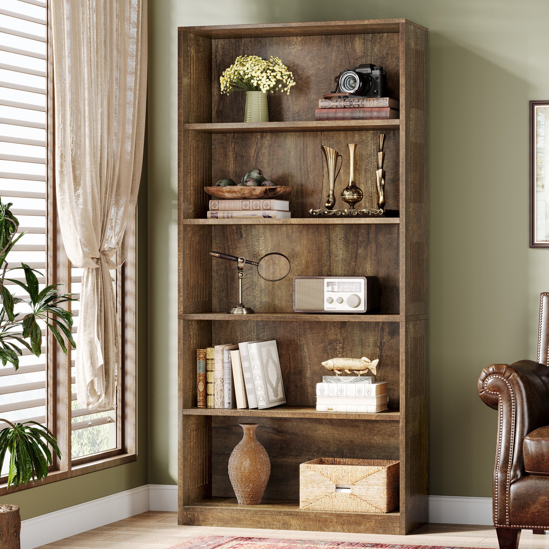 67 Bookshelf, Freestanding 5-Tier Bookcase Display Storage Shelf