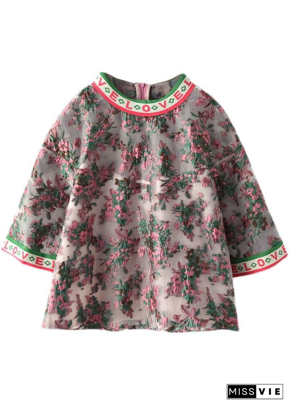 Elegant Embroideried retro O-Neck Summer Floral Blouses Half Sleeve