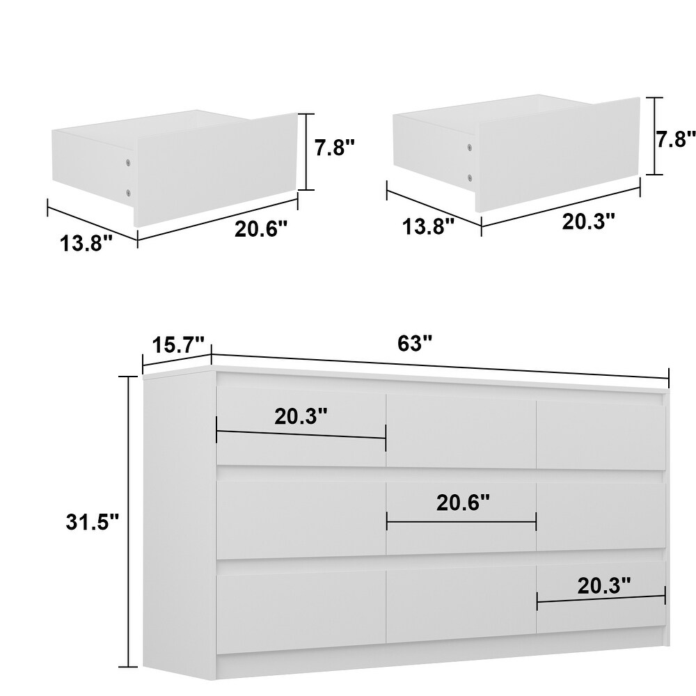 9 Drawer Dresser White Dresser Chest Drawer Storage Organizer Cabinet