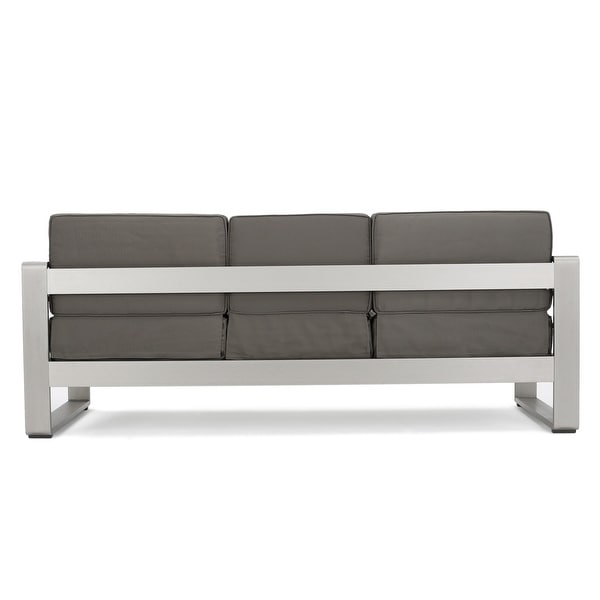 Cape Coral Outdoor 3Seater Aluminum Sofa Set with Coffee Table and Ottman by Christopher Knight Home