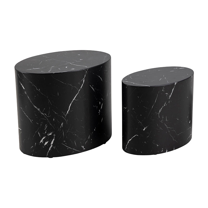 DICE Nest of 2 Oval Coffee Tables - Black Marble Effect