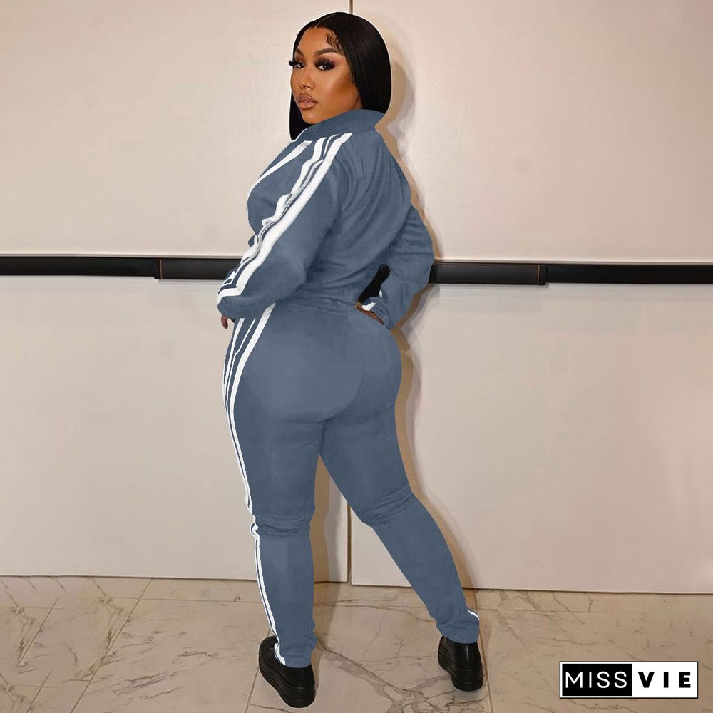 Zip Jackets Sweatshirt Side Stripe Pants Sweatsuits