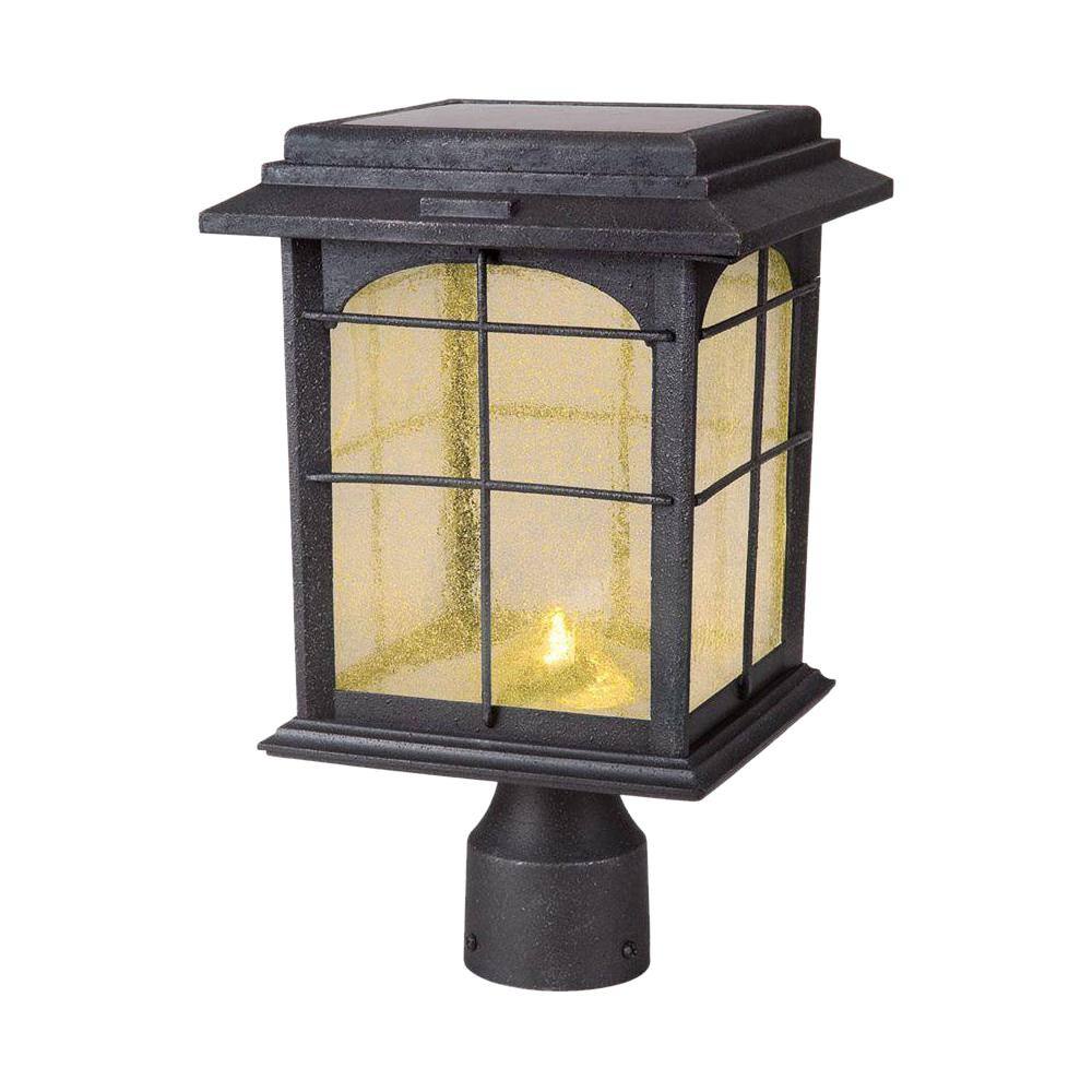 Hampton Bay Solar Outdoor Hand-Painted Sanded Iron Post Lantern with Seedy Glass Shade 46240-300PS