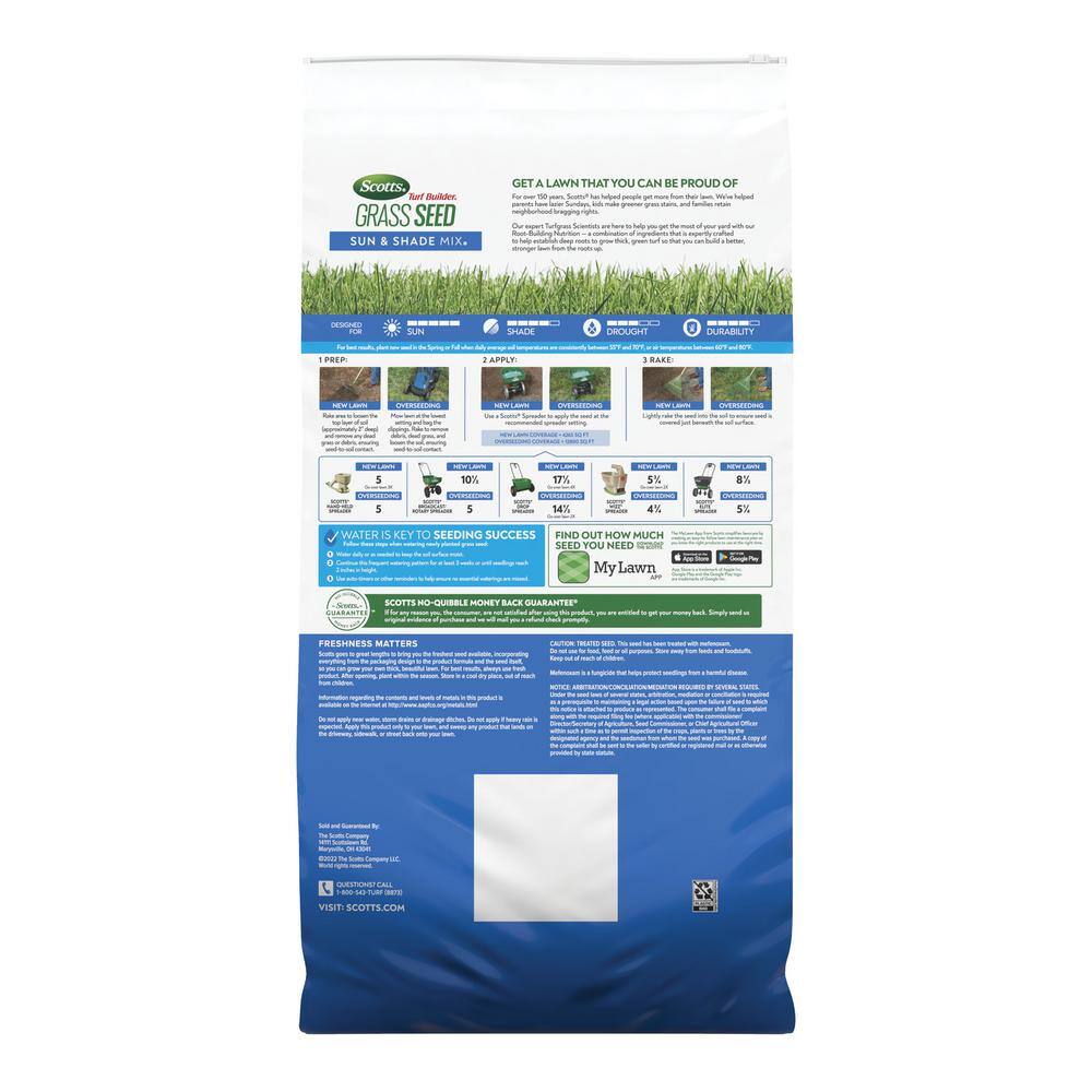 Scotts Turf Builder 32 lbs. Grass Seed Sun  Shade Mix with Fertilizer and Soil Improver Thrives in a Variety of Conditions 18058