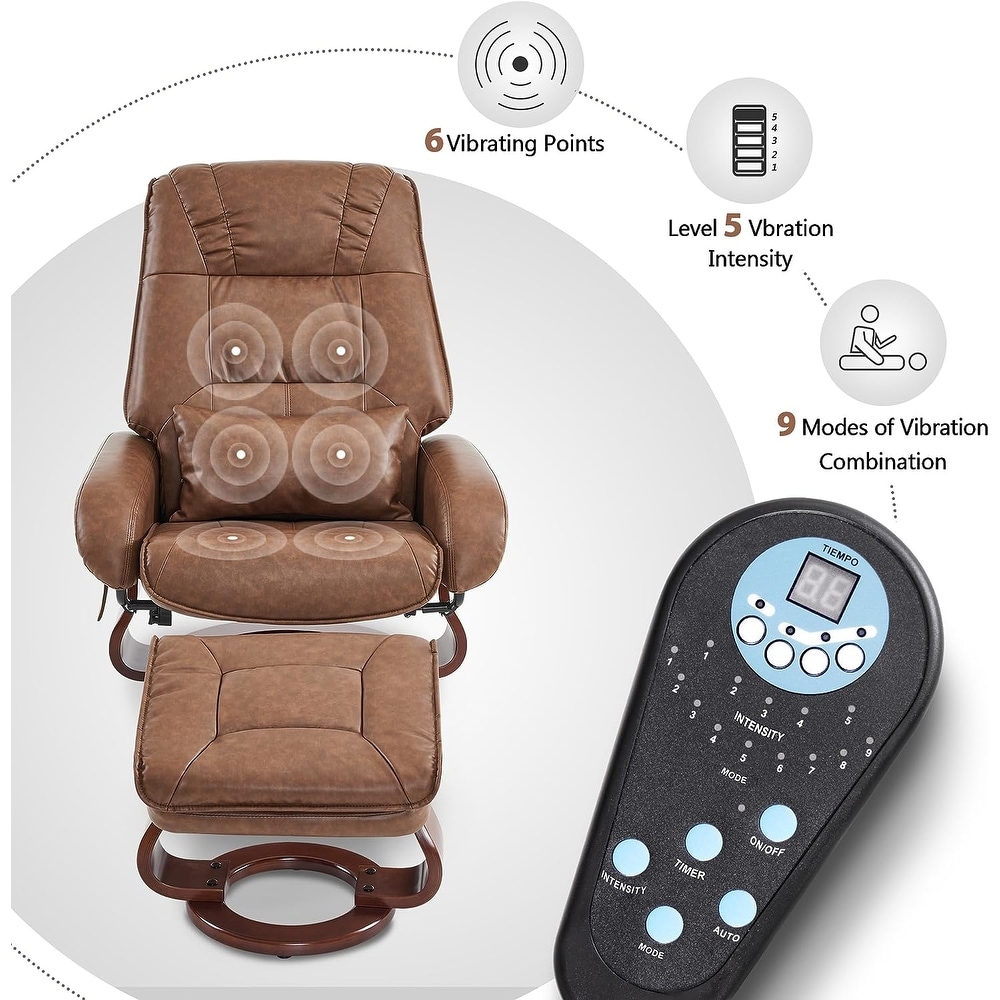 MCombo Swivel Recliners with Ottoman  Vibration Massage TV Chairs  Ergonomic Lounge Chair for Living Room  Faux Leather 4877