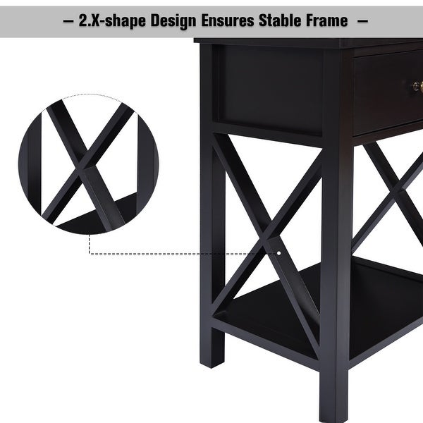 Gymax Set of 2 Nightstand Sofa Side End Table X-Design w/ Shelf Drawer