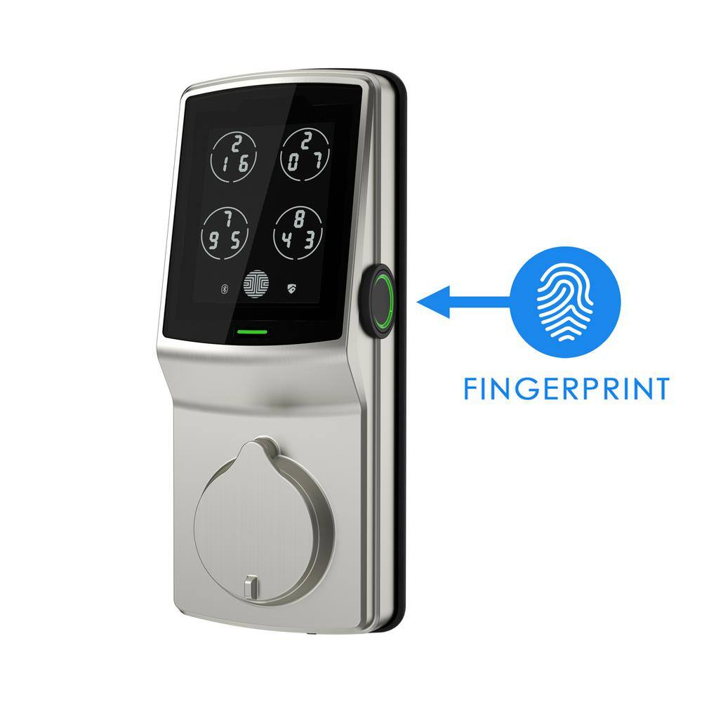 Lockly Secure Plus Satin Nickel Single-Cylinder Alarmed Deadbolt Lock with Smart Keypad Bluetooth and 3D Fingerprint PGD 728F SN