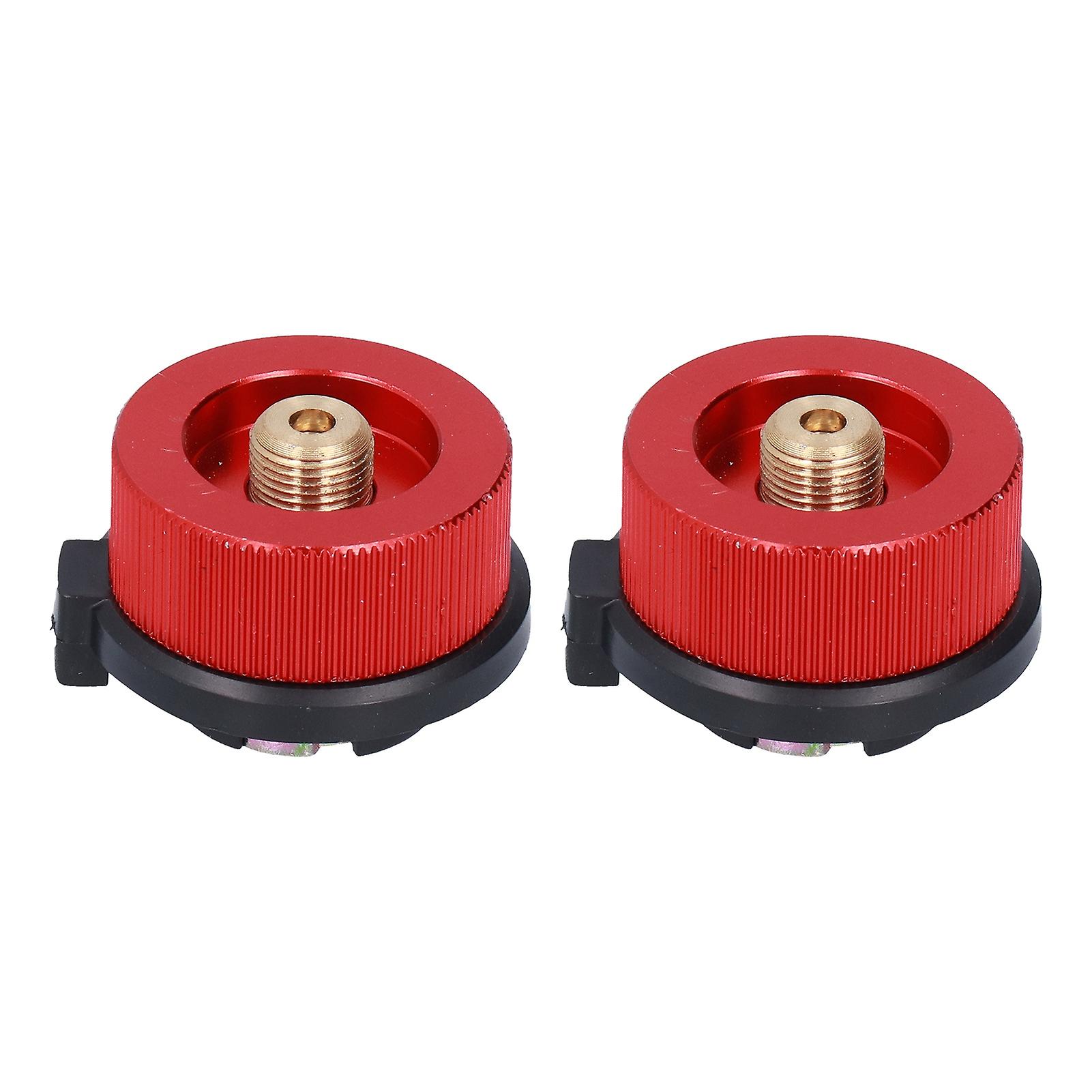 2pcs Outdoor Camping Furnace Stove Adapter Gas Tank Converter With Self Closing Function Red