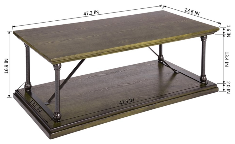 Homycasa 47  x27 x27W Tradictional Brown Wood Cocktail Coffee Table   Traditional   Coffee Tables   by Homesquare  Houzz