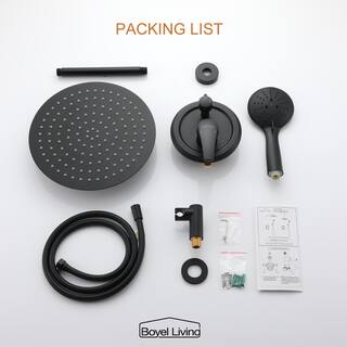 Boyel Living 5-Spray Patterns with 2.35 GPM 12 in. H Ceiling Mount Dual Shower Heads with Valve Included in Matte Black SMD-88041B-12