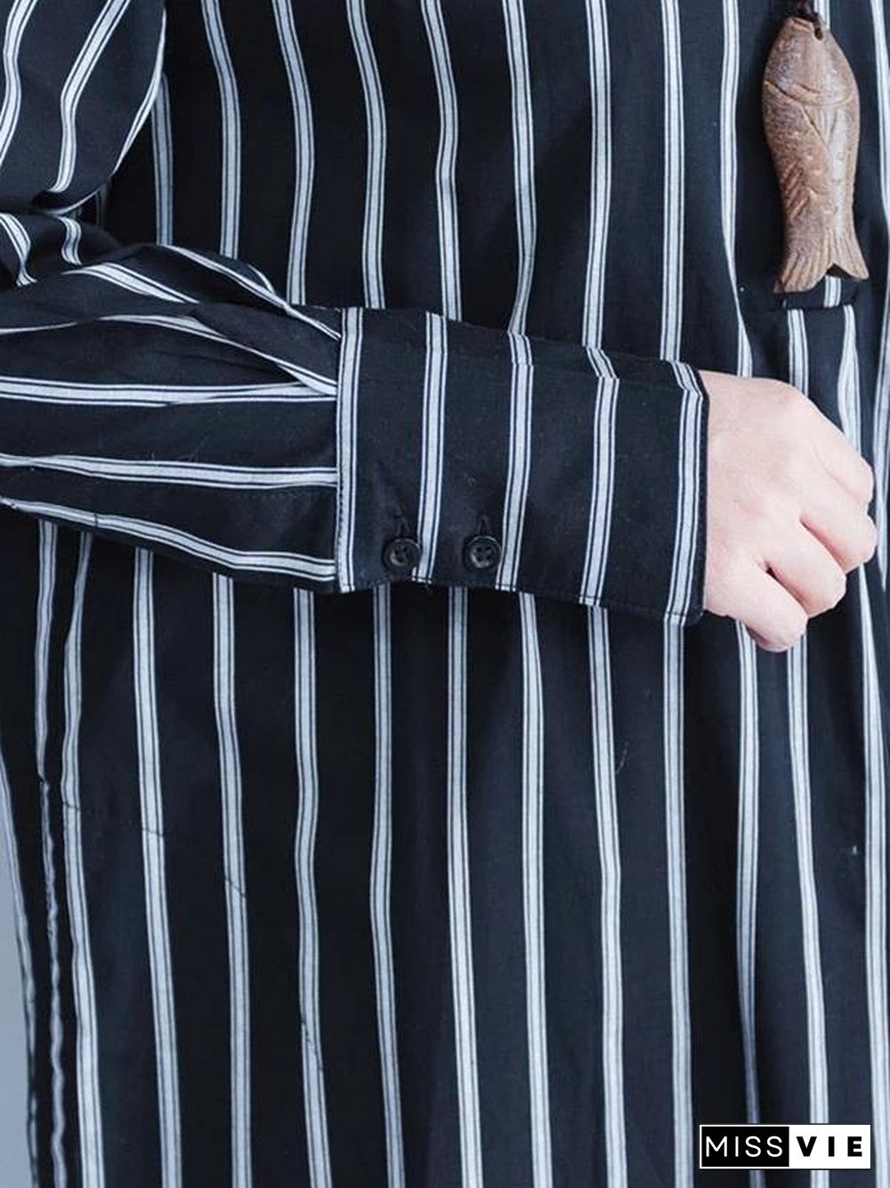 Italian black striped Cotton clothes lapel oversized shirt Dres