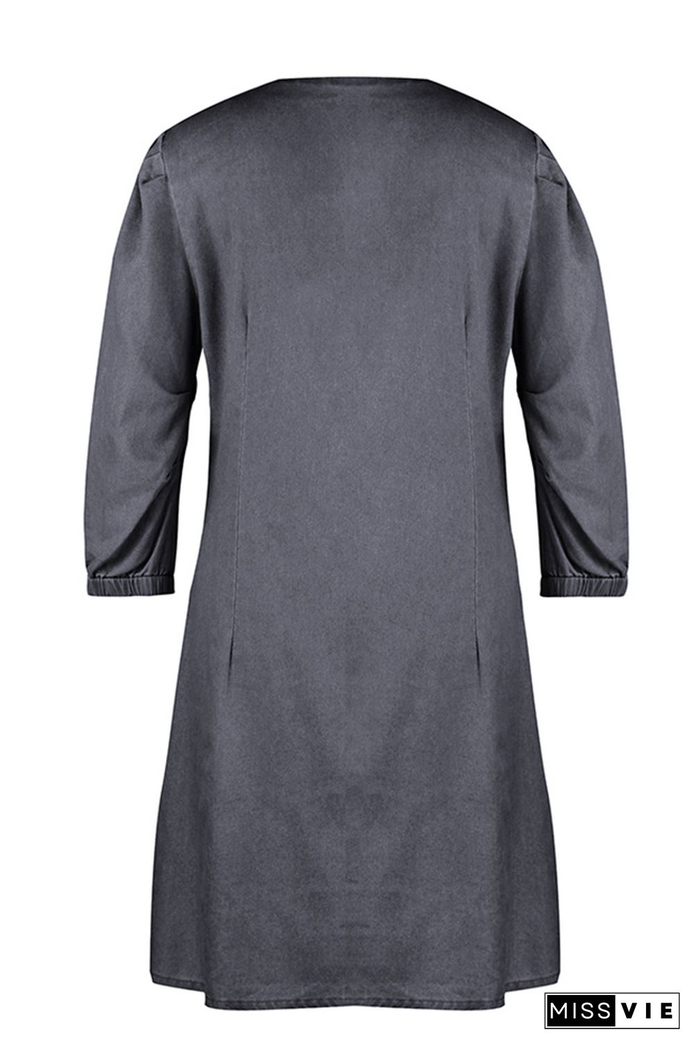 Plain V Neck Denim Dress