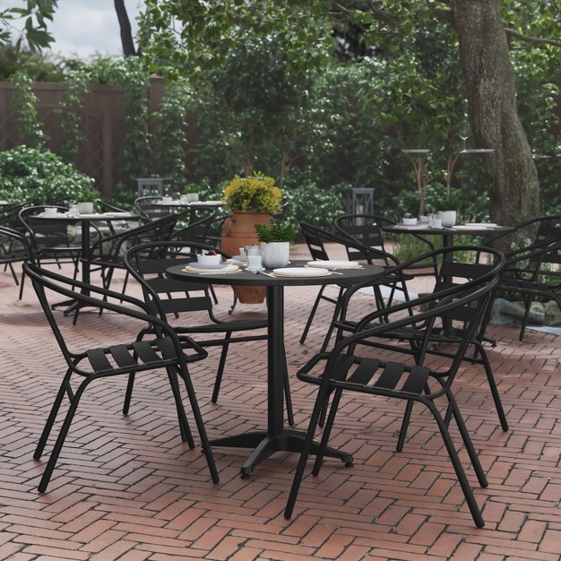 Flash Furniture Lila 31 5 x27 x27 Round Aluminum Indoor outdoor Table Set With 4 Slat Back Chairs