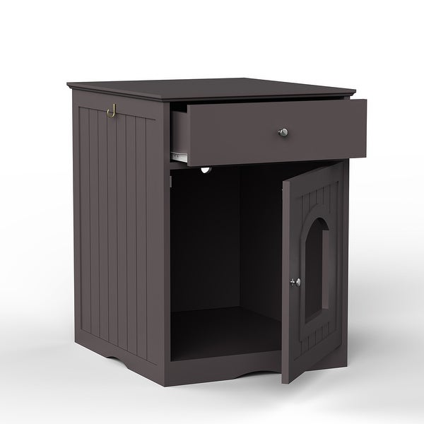 Wooden Pet House Side Table with Drawer，Espresso