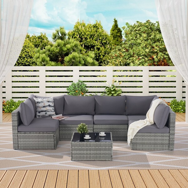 Outdoor Rattan 7 Pieces Furniture Sofa And Table Set