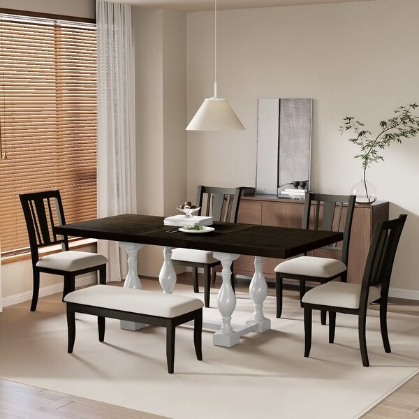 Extendable Dining Table Set with Removable Leaf，Padded Chairs and Bench