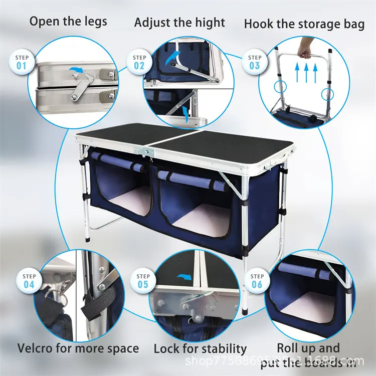 Modern Design Portable Aluminium Camping Table Foldable Adjustable Height Picnic Outdoor Dining Tables