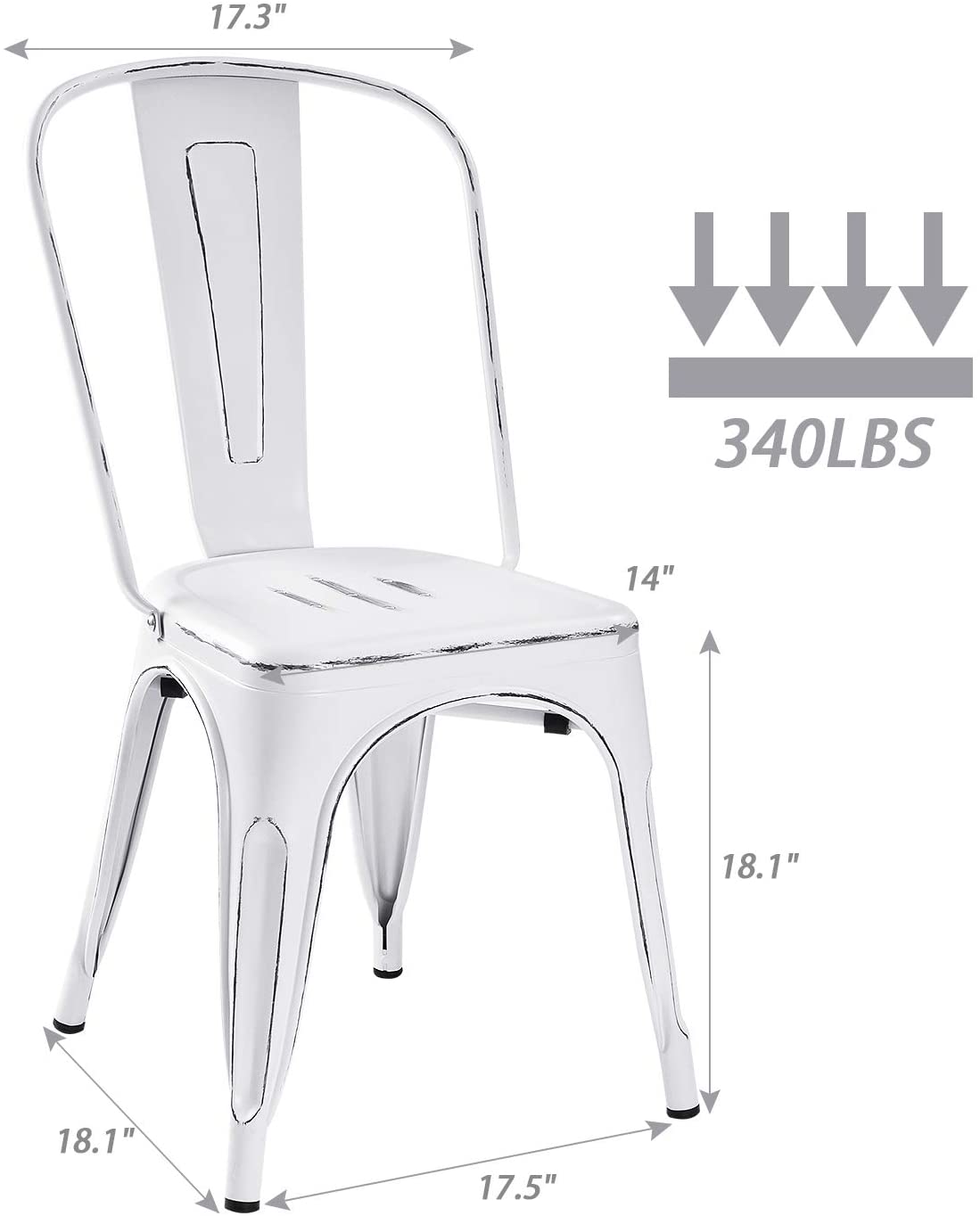 VINEEGO Metal Dining Chair Indoor-Outdoor Use Stackable Classic Trattoria Chair Fashion Dining Metal Side Chairs for Bistro Cafe Restaurant Set of 4 (DIstressed White)