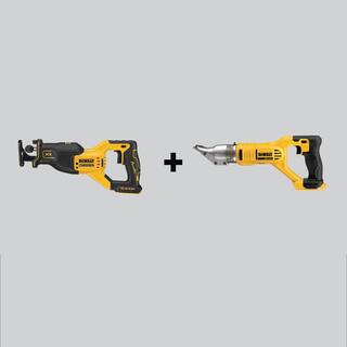 DW 20V MAX XR Cordless Brushless Reciprocating Saw and 20V MAX Cordless 18-Gauge Swivel Head Shears (Tools-Only) DCS382BWDCS491B