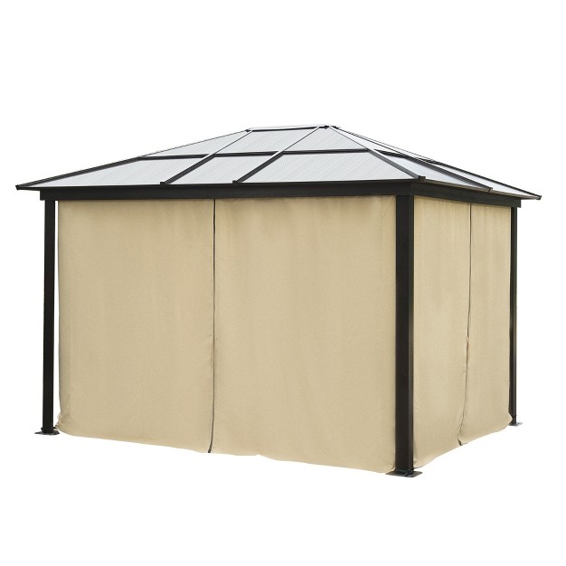 Outsunny 10x12 Polycarbonate Hardtop Gazebo Gazebo Canopy With Aluminum Frame Curtains And Netting For Garden Patio Backyard Beige