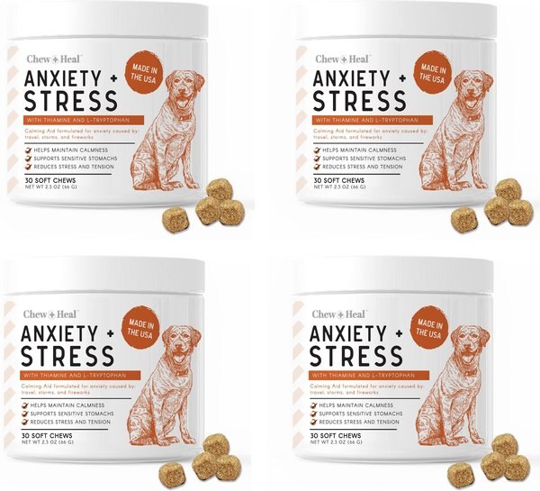 Chew + Heal Travel-Sized Anxiety and Stress Soft Chews Dog Supplement， 120 count