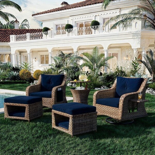 5 Pieces Outdoor Patio Swivel Rocking Chairs Set with with Ottomans and Table