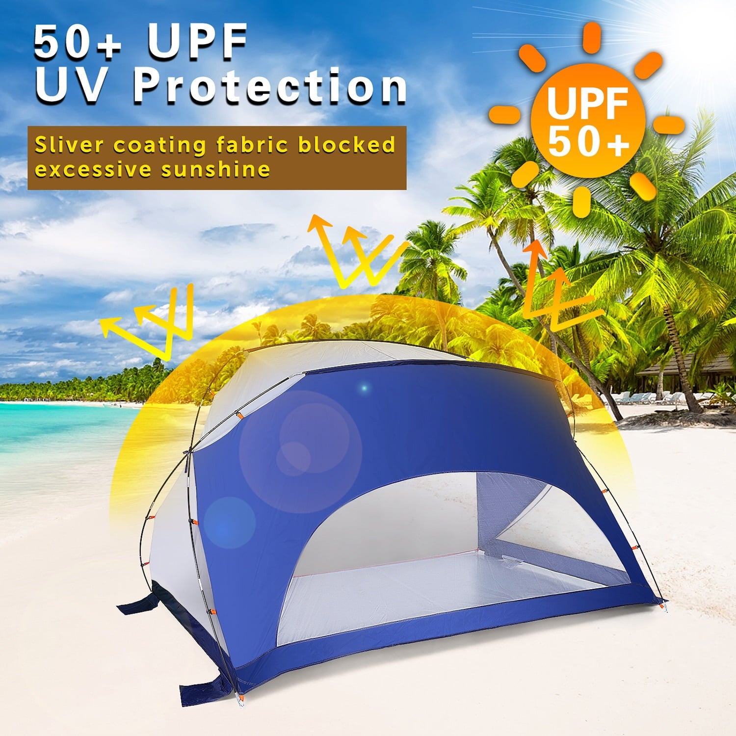 Alpha Camp 9' x 6' Beach Tent Sun Shelter UPF 50+ Portable Tent for 3-4 Person with Carry Bag， Navy Blue