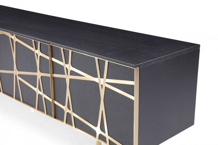 Pierrick Modern Black Oak and Champagne Gold TV Stand   Contemporary   Entertainment Centers And Tv Stands   by Rustic Home Furniture Deco  Houzz