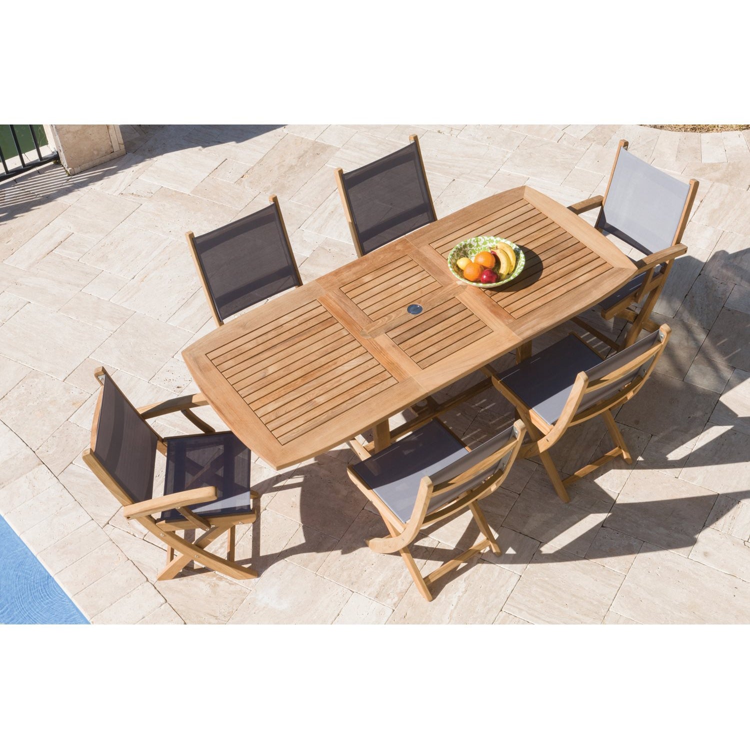 Yacht Teak Banquet 96-118 Extendable 9pc Outdoor Dining Set with 8 Yacht Armchairs