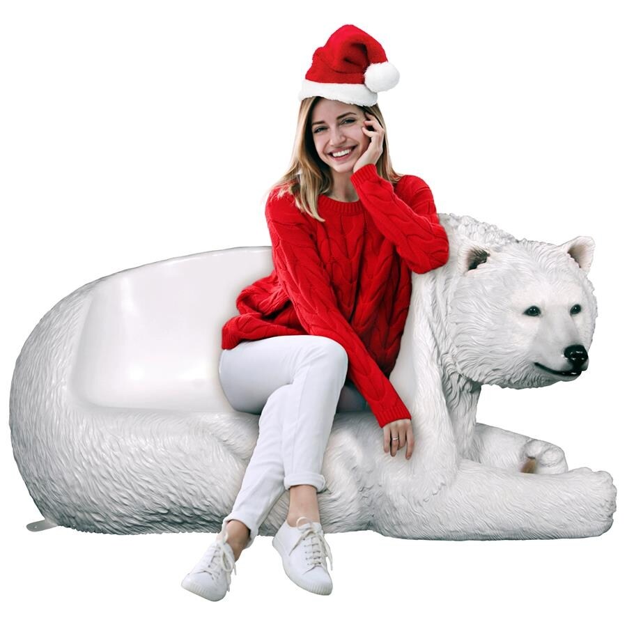 Design Toscano Winter Polar Bear Bench Christmas Sculpture