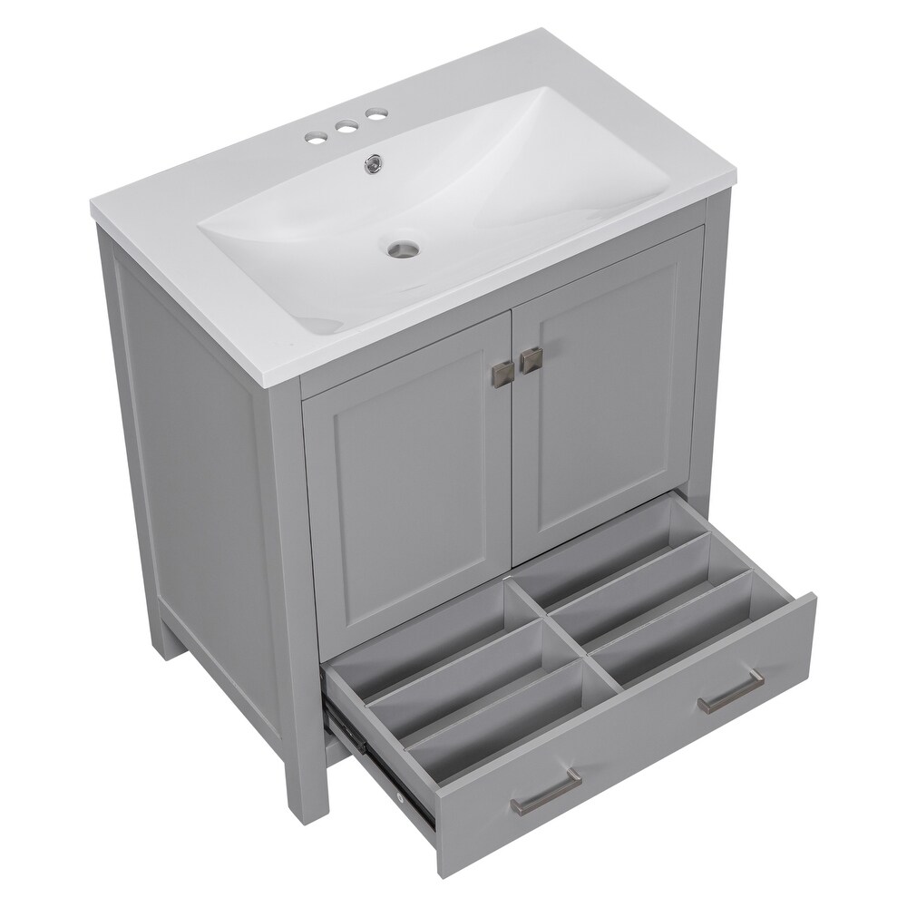 Multifunction Bathroom Vanity with Single Sink  Combo Cabinet Undermount Sink Storage Cabinet with Pull out Darwer  Grey