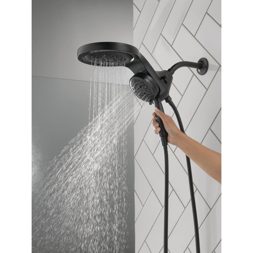 Delta HydroRain 5-Spray Patterns 1.75 GPM 6 in. Wall Mount Dual Shower Heads in Matte Black 58680-BL