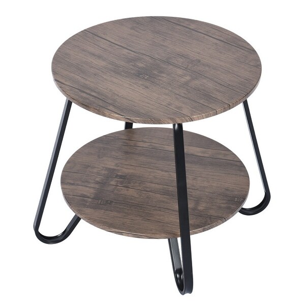 18-inch 2 Tiers Small Round Coffee Table End Table， Wood