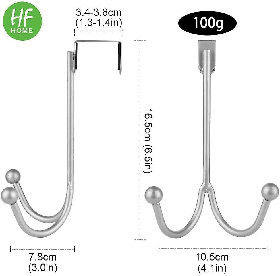 Bathroom Robe Hook Set Of 2 Over The Door Double Hooks， Metal Twin Hook Organizer For Hanging Coats， Hats， Bathrobes， Towels - Silver