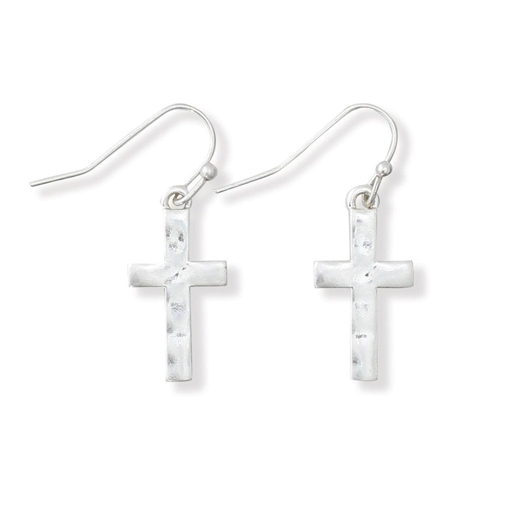 Periwinkle by Barlow  Hammered Matte Silver Crosses Earrings