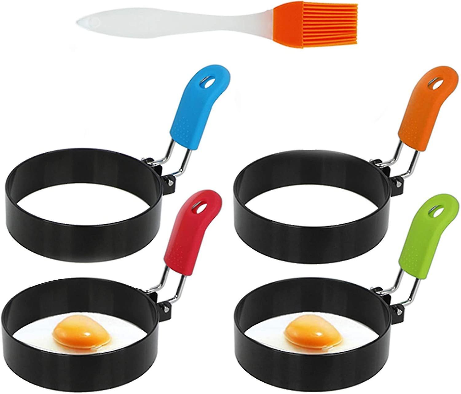 Pack Egg Rings Non-stick Frying Muffins Pancake Round Fried Egg Rings With A Silicone Brush