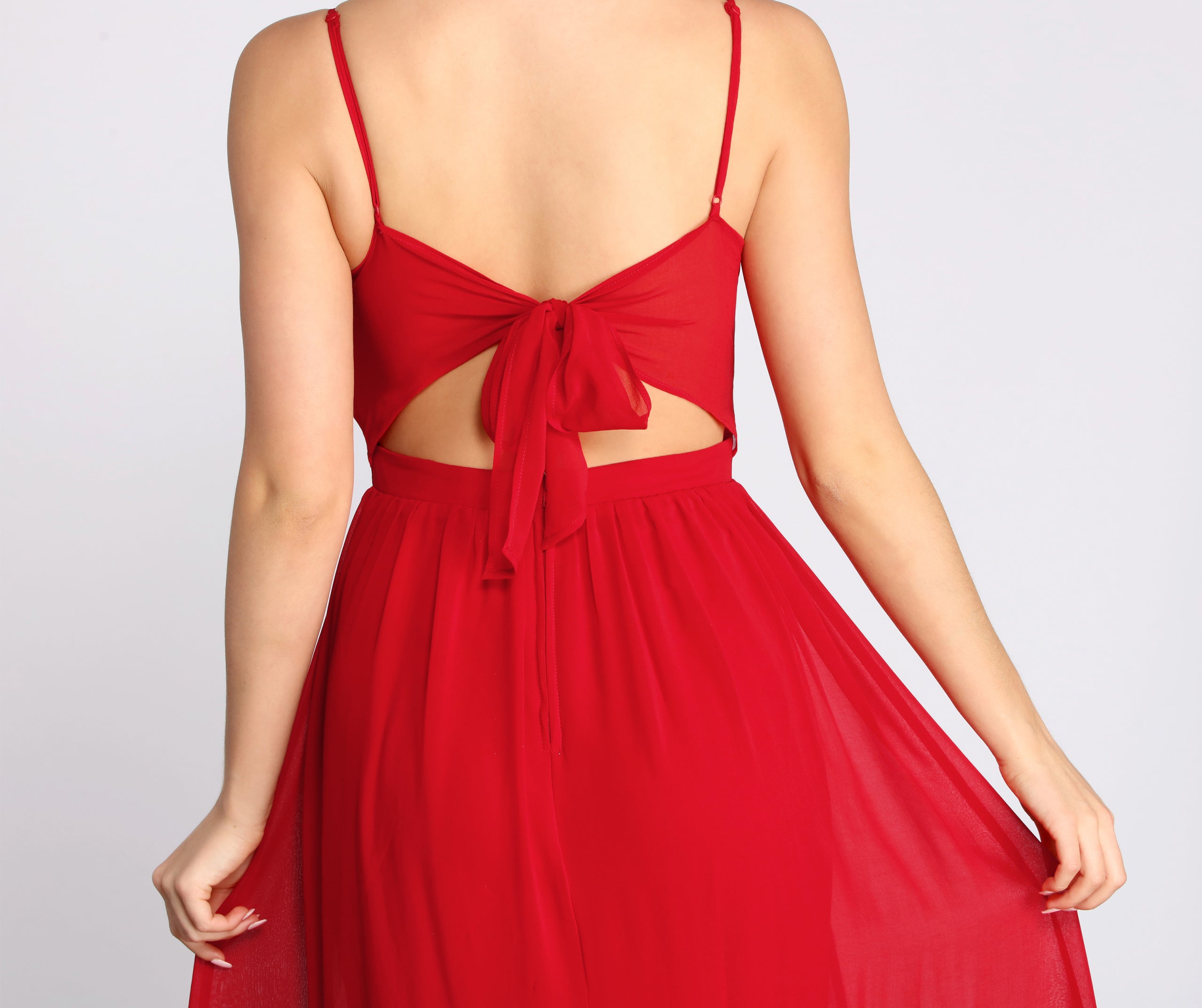 Devora Chiffon Tie Bow A-Line Dress