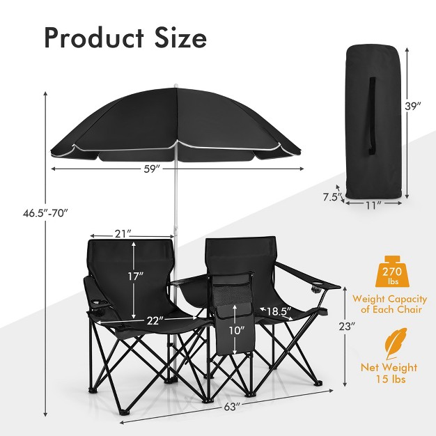 Portable Folding Picnic Double Chair W umbrella Table Cooler Beach Camping Turquoise black red gray