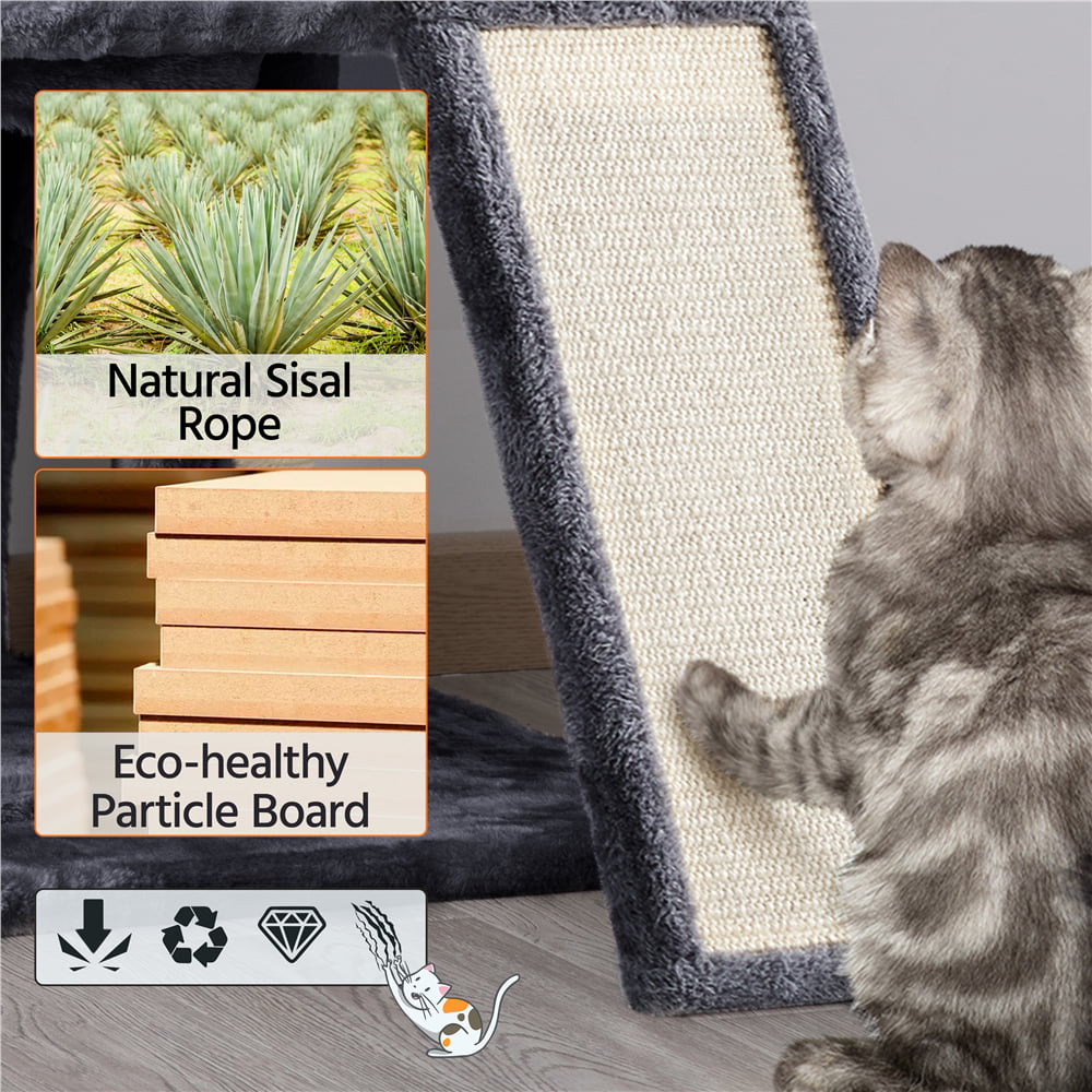 Topeakmart 42'' Double Condo Cat Tree Tower Scratching Posts， Dark Gray