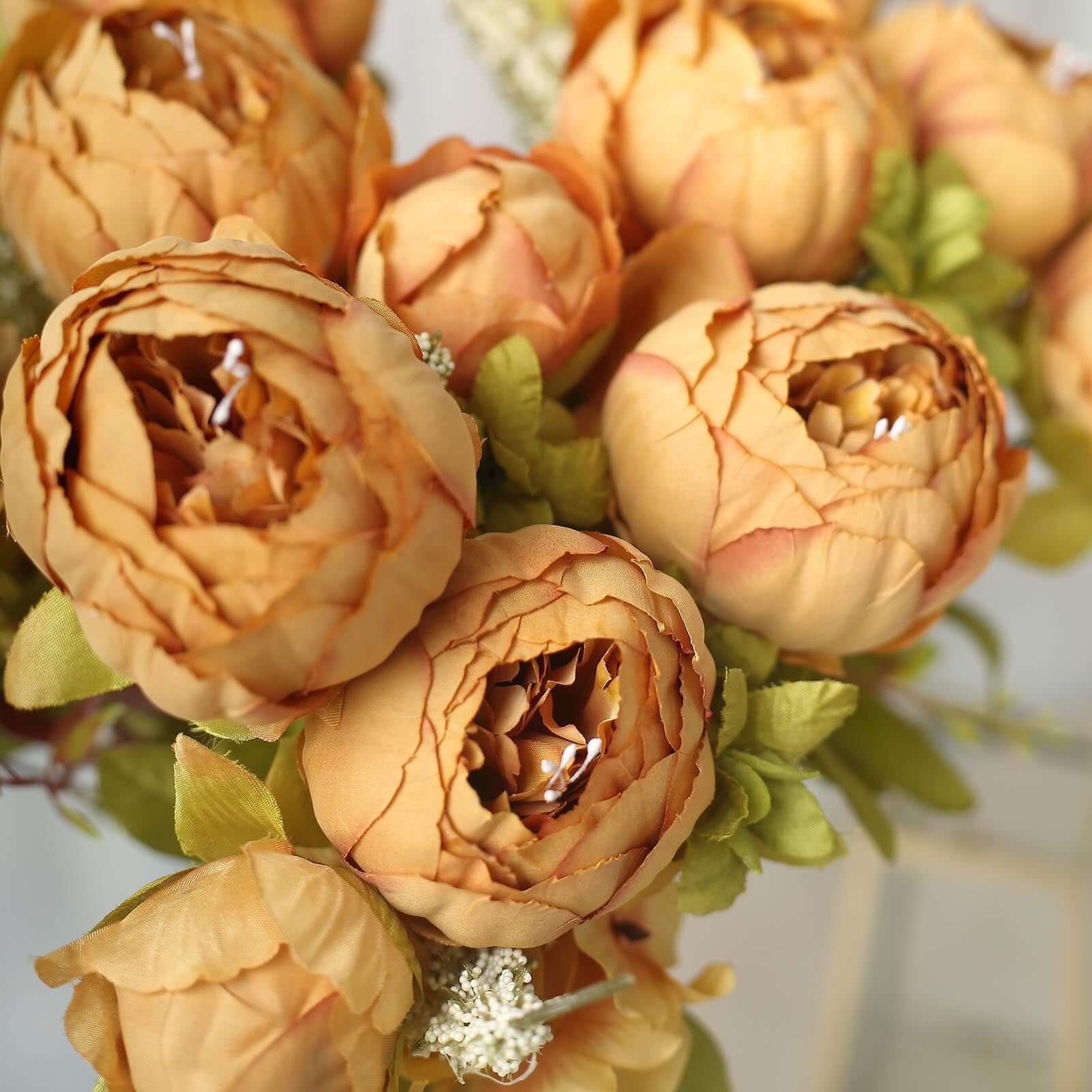 2 Pack Gold Silk Peony Flower Bouquet Arrangements, Artificial Wedding Bridal Bouquets 19