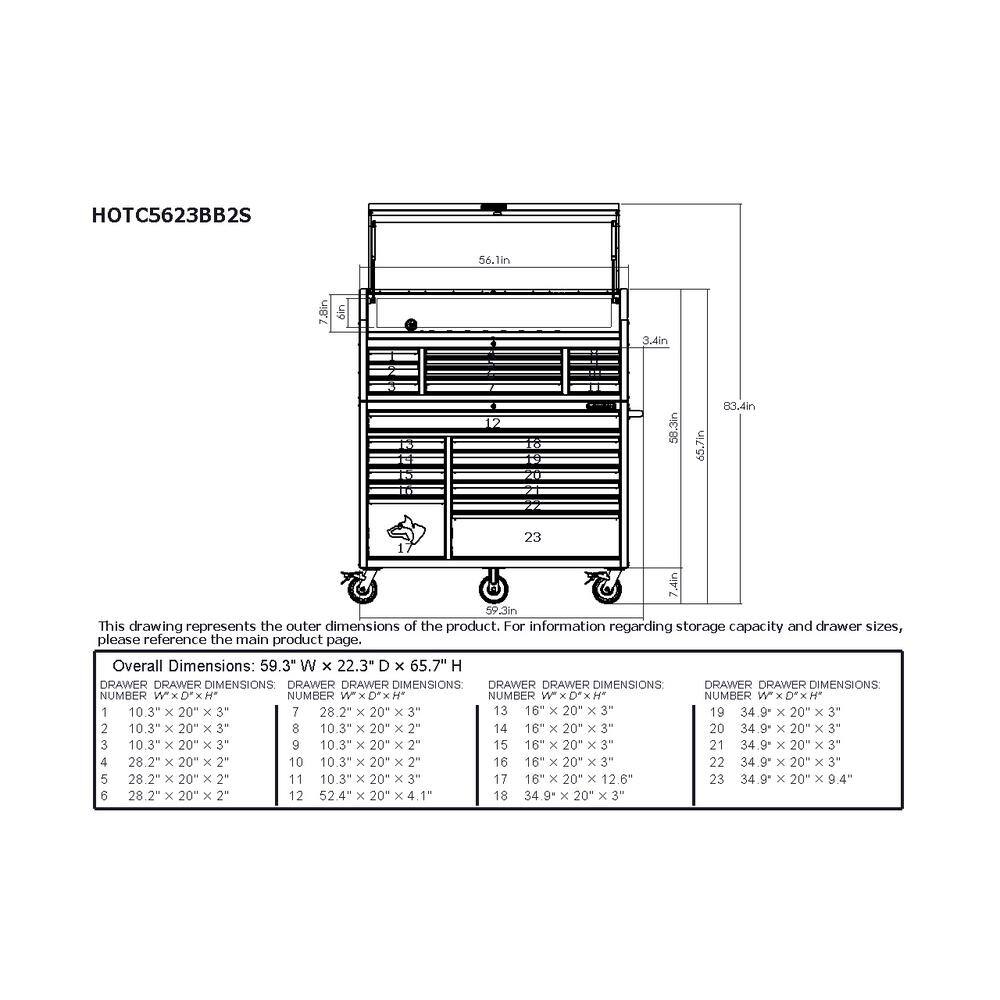 Husky 56 in. W x 22 in. D Heavy Duty 23-Drawer Combination Rolling Tool Chest and Top Tool Cabinet Set in Matte Black HOTC5623BB2S