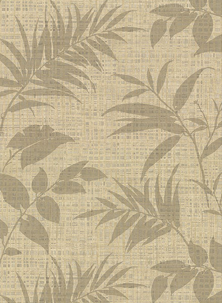 Chandler Khaki Botanical Faux Grasscloth Wallpaper from the Main Street Collection