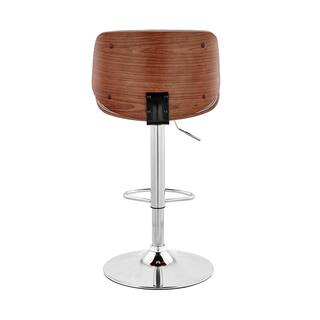 Armen Living Brock 24-33 in. Adjustable Height High Back Grey Faux Leather and Walnut Wood with Chrome Finish Bar Stool LCBCBAWAGR