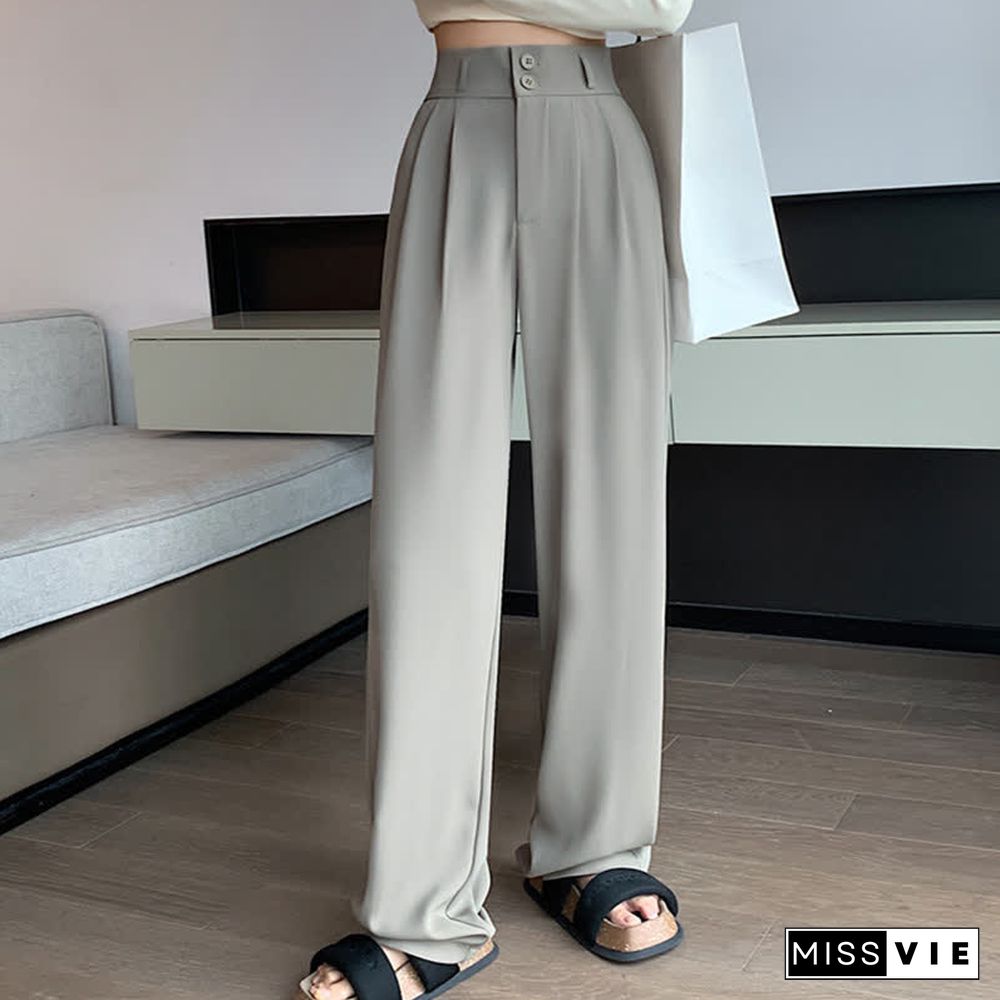 High Waist Wide Leg Double Button Drape Suit Pants