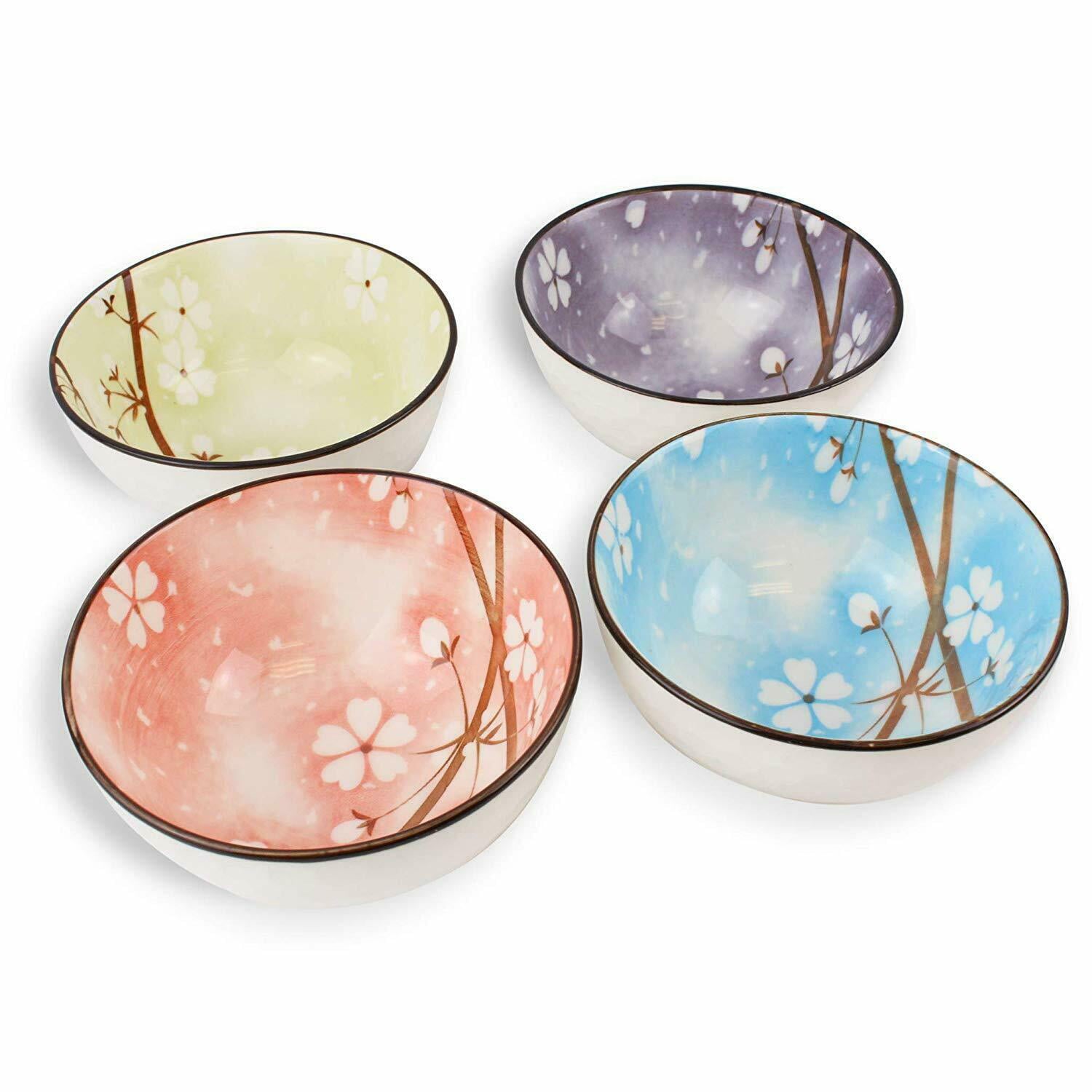 [Set of 4]Porcelain Sakura Floral Colorful JAPANESE Bowls W Gift Box  F15754