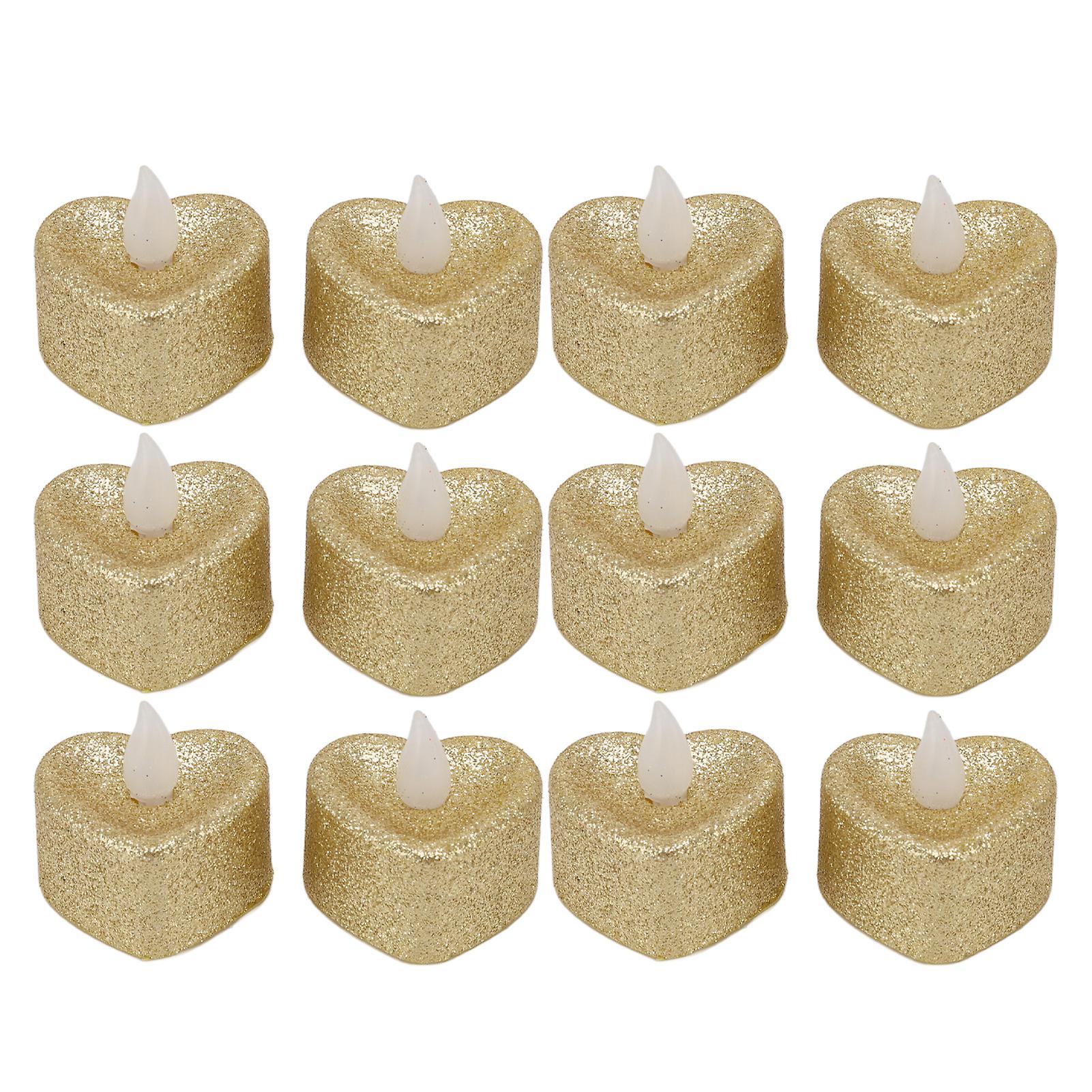 12 PCS LED Candle Lamp Gold Powder Heart Shape Tea Lights Secret Room Props for Christmas Wedding Party