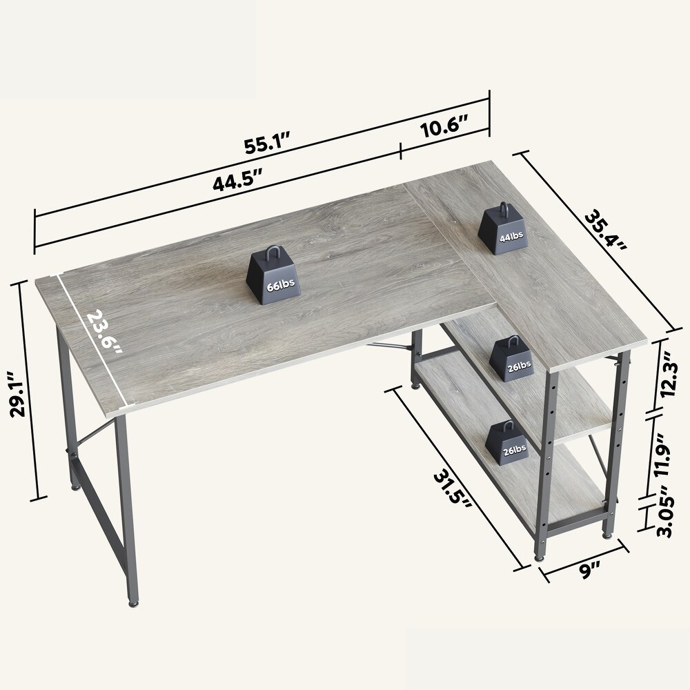 Small L Shaped Desk with Storage Shelves Corner Computer Desk