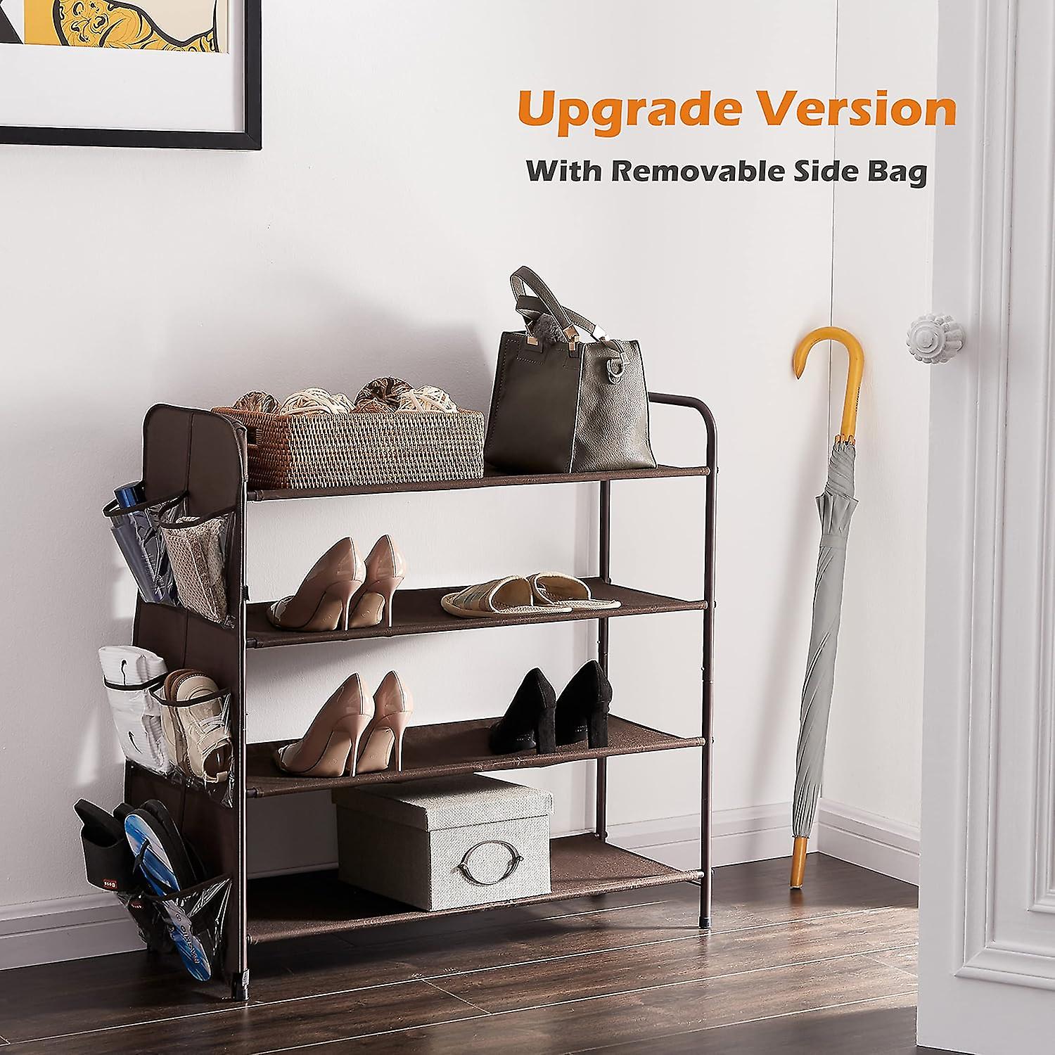 Nbest Shoe Rack Storage Organiser 4 Tier Metal Shoe Shelf Compact Shoe Organiser With Side Bag For Entryway Closet Bedroom，bronze W12787548