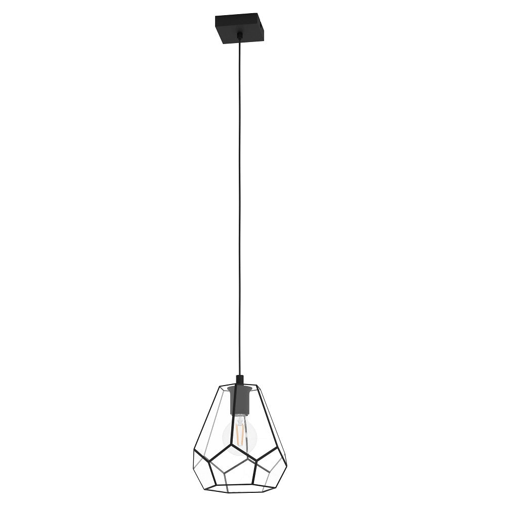 Eglo 43643 Mardyke Black & Clear Glass Geometric Vintage Pendant 23cm